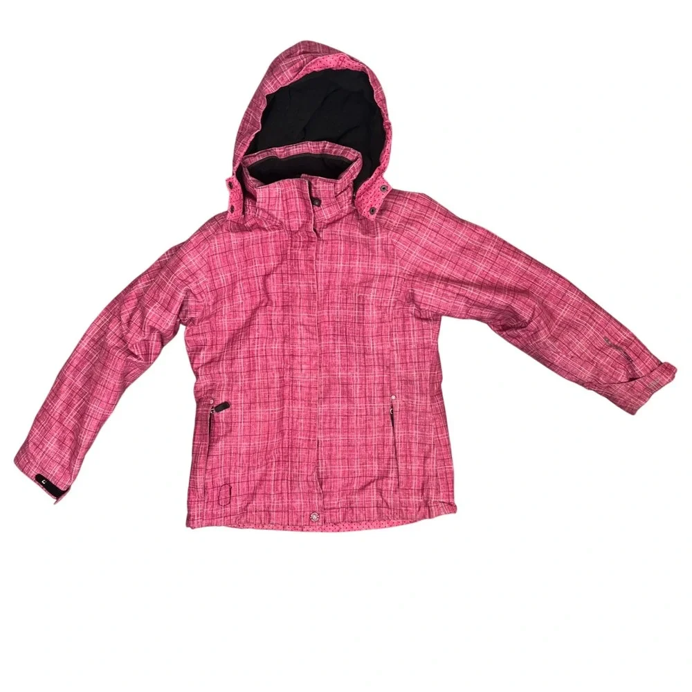 Killtec Pink Plaid Ski‎ Jacket Hooded Waterproof Breathable Kids Size 10